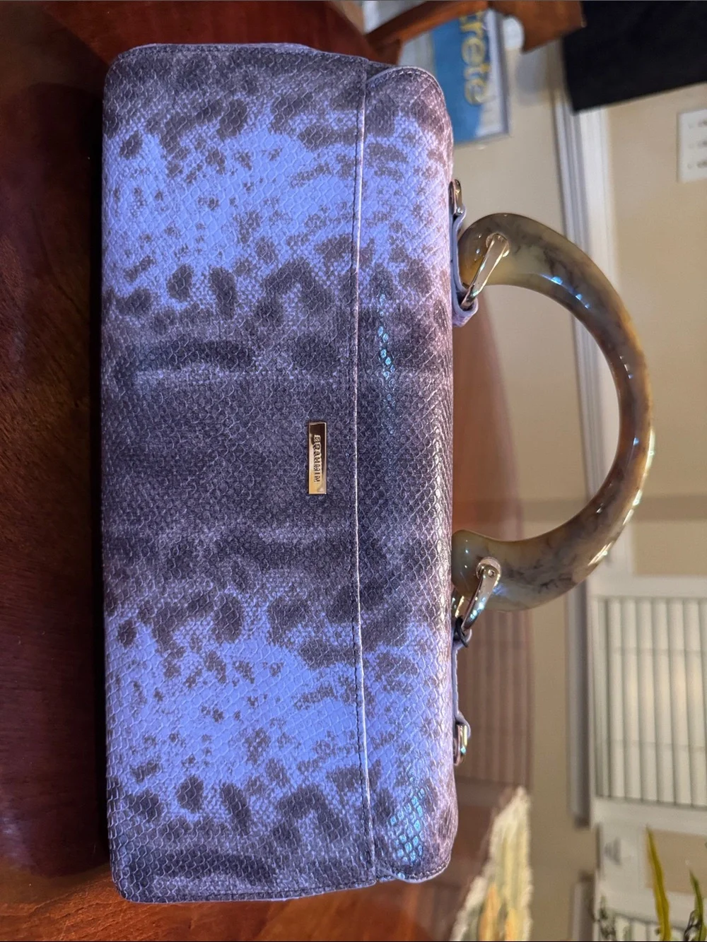 Brahmin Lilac Textured Satchel with Tortoiseshell Handle
